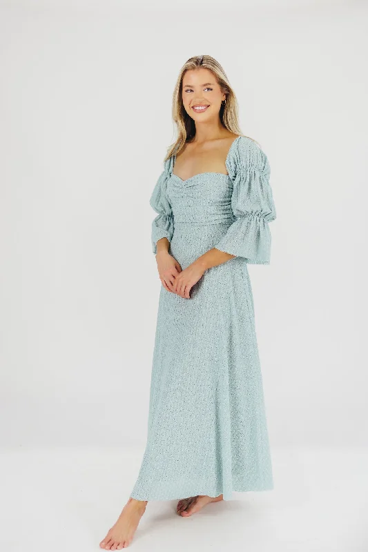 Corrine Tiered Sleeve Maxi Dress with Pockets in Teal Blue - Bump Friendly