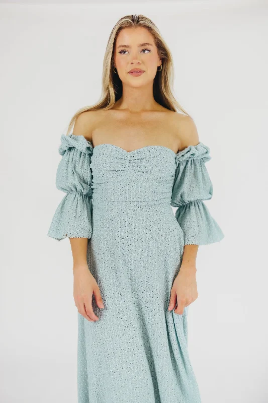 Corrine Tiered Sleeve Maxi Dress with Pockets in Teal Blue - Bump Friendly