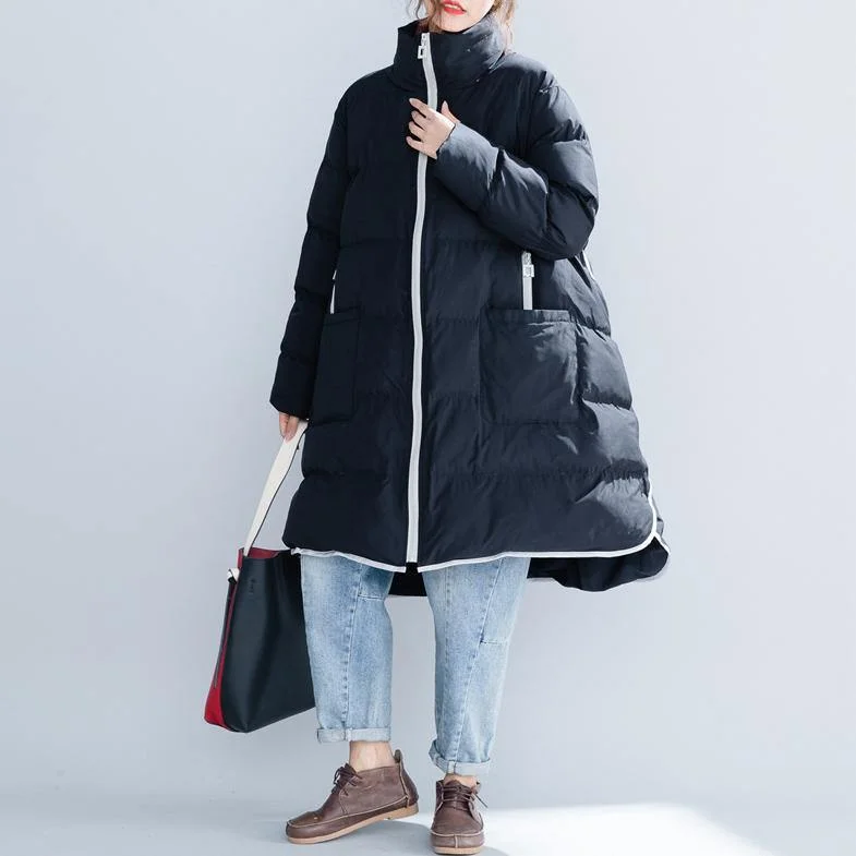 2018 black cotton jacket trendy plus size stand collar zippered Warm pockets thick winter cotton coats