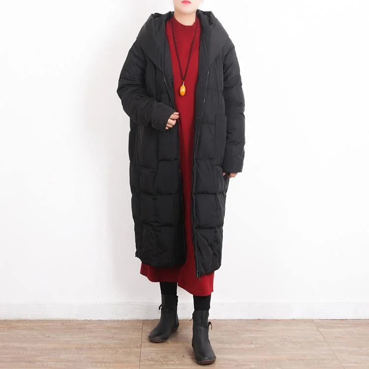 2018 black down overcoat oversized hooded zippered down overcoat Warm pockets baggy coats