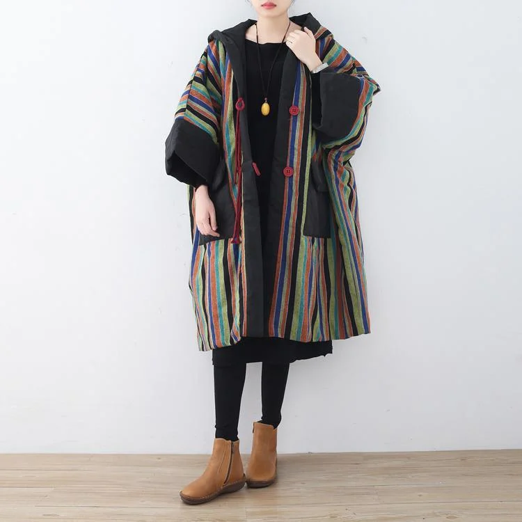 2018 striped quilted coat plus size clothing baggy cotton jacket Casual pockets overcoat