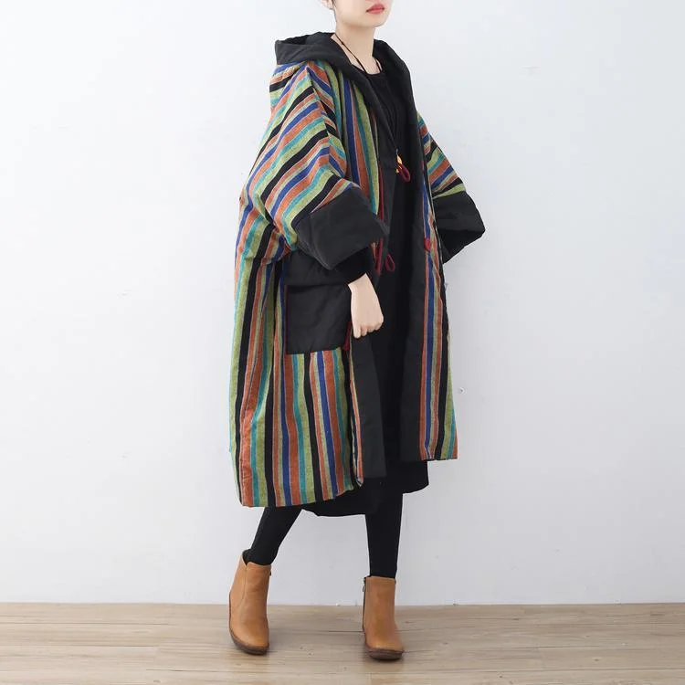 2018 striped quilted coat plus size clothing baggy cotton jacket Casual pockets overcoat