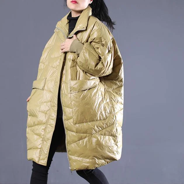 2018 yellow down overcoat plus size stand collar down overcoat thick pockets trench coat