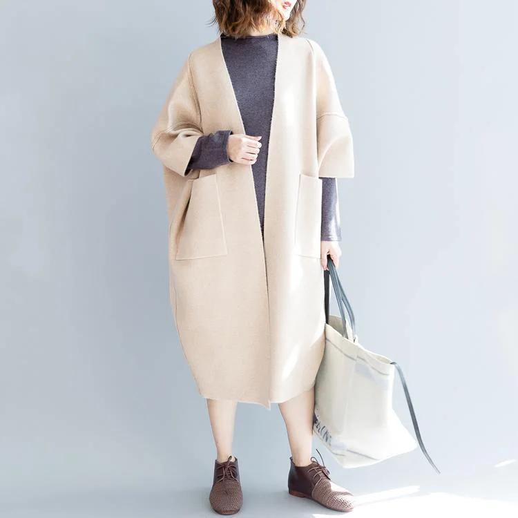 Beige White Coats Oversize Wild Coats Elegant Big Pockets Coats