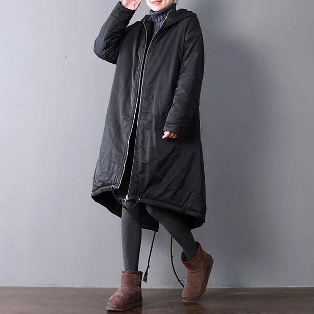 black women parka casual hooded jacket thick pockets drawstring coats