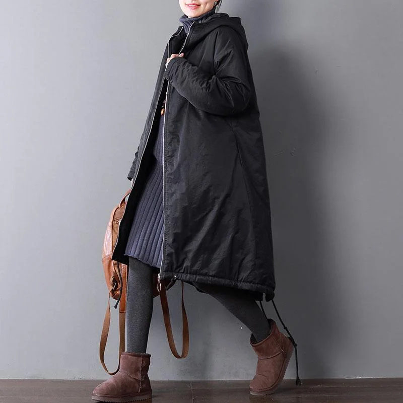 black women parka casual hooded jacket thick pockets drawstring coats