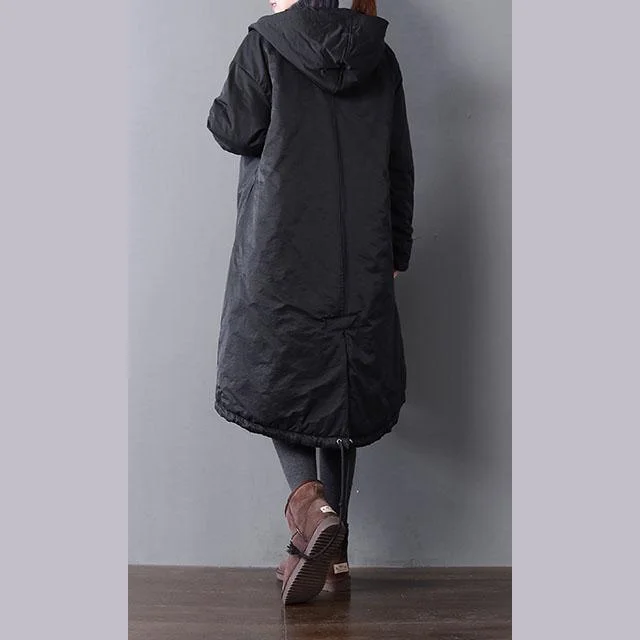 black women parka casual hooded jacket thick pockets drawstring coats