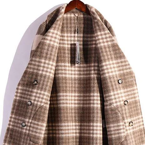 Blue Plaid Woolen Coats Plus Size Clothing Winter Coat Double Breast Fall Coat