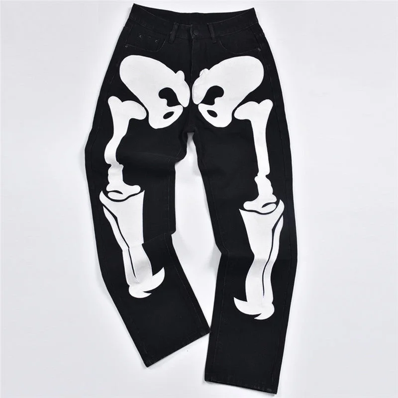 Amy Fashion - Skeleton Patterned Low Rise Jeans