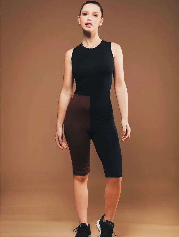 Organic Cotton Cycling Short Jumpsuit | Black & Brown