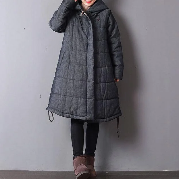 Fine dark gray women parka trendy plus size hooded drawstring top quality Chinese Button winter outwear