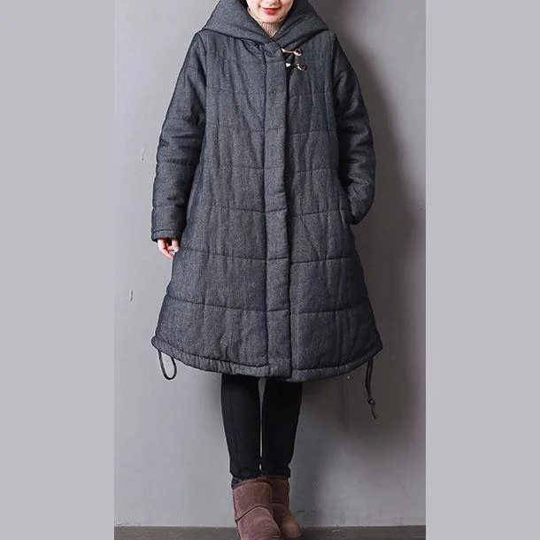 Fine dark gray women parka trendy plus size hooded drawstring top quality Chinese Button winter outwear