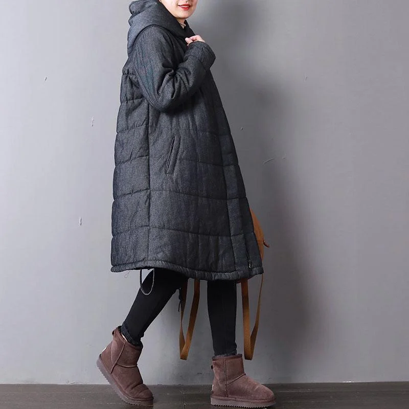 Fine dark gray women parka trendy plus size hooded drawstring top quality Chinese Button winter outwear