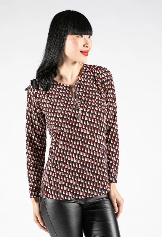 Geometric Print V-Neck Top