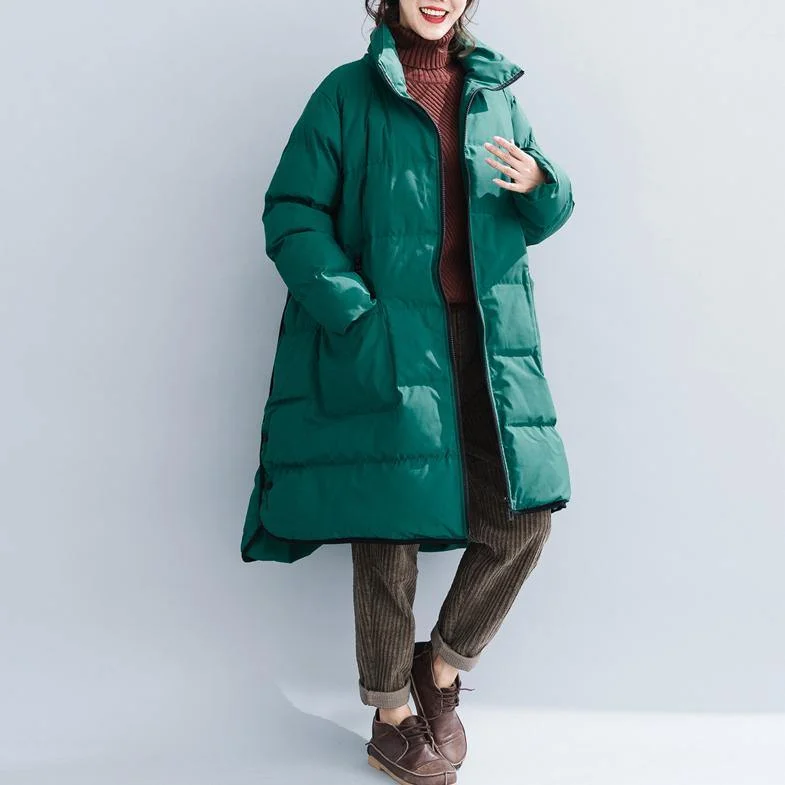 green cotton overcoat trendy plus size stand collar zippered top thick quality pockets cotton coats