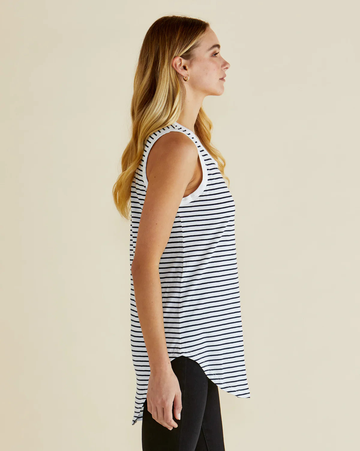 Keira Tank - Black White Stripe