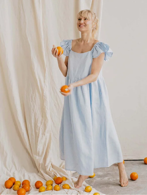 Ona Women's Linen Ruffle Dress | Sky Blue