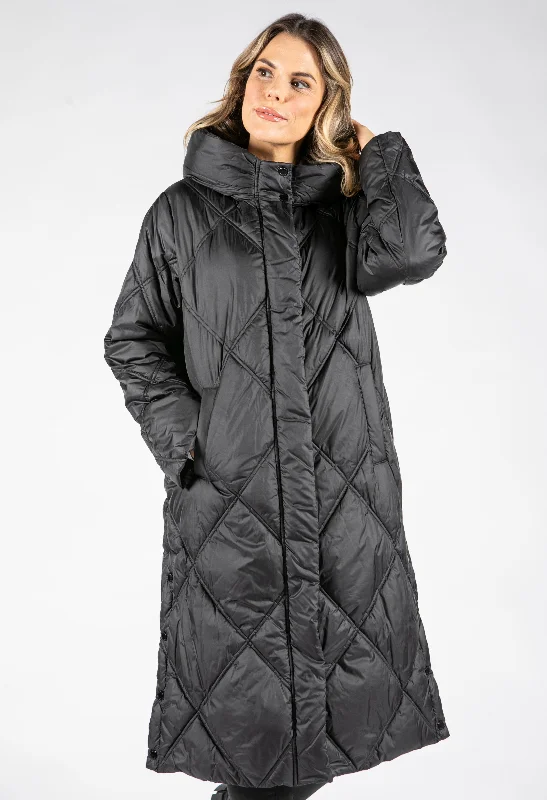 Longline Quilted Hooded Coat