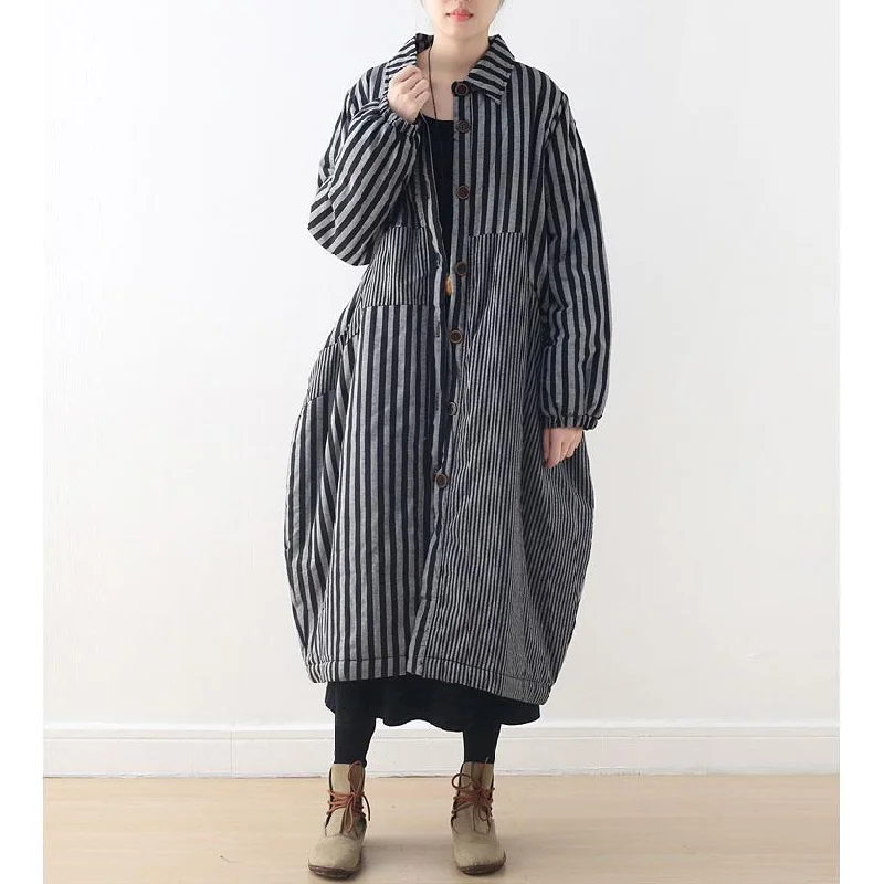 Luxury gray striped winter parkas plus size turn-down Collar winter top quality patchwork overcoat