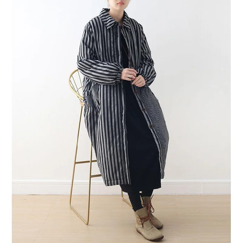 Luxury gray striped winter parkas plus size turn-down Collar winter top quality patchwork overcoat