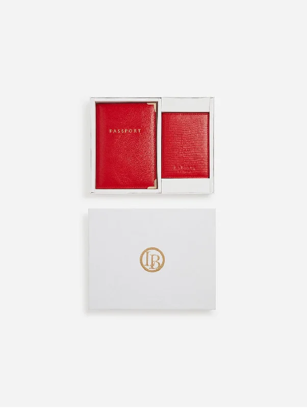 Nutcombe Vegan Leather Passport Holder & Bi-Fold Card Holder Gift Box | Red