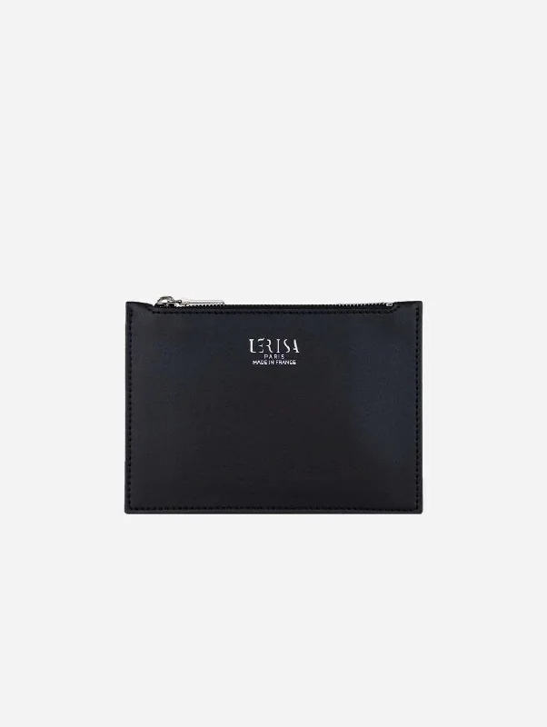 Ora Mini Vegan Grape Leather Zip Pouch | Black