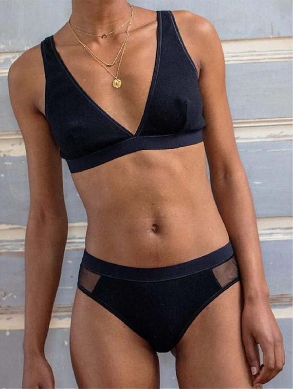 Onyx Organic Cotton & Tulle Briefs | Black