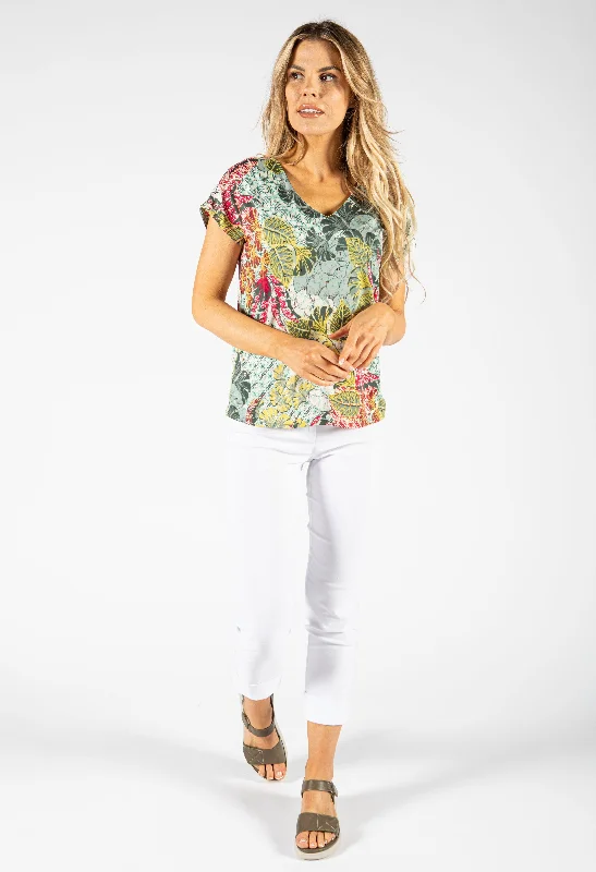 Tropical Print V Neckline Top