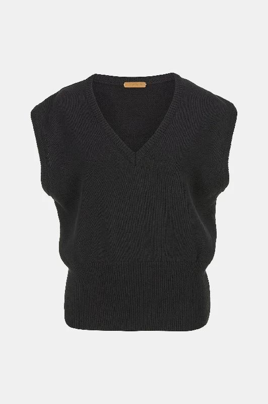 V Neck Knit Vest in Black