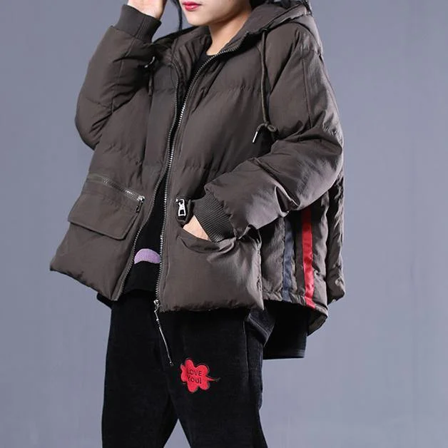 Warm army green quilted coat casual hooded zippered cotton jacket Elegant pockets patchwork coats