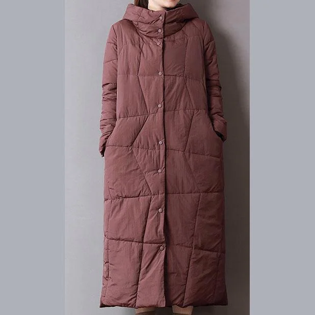 Warm burgundy women parka plus size hooded down Fine pockets winter outwear