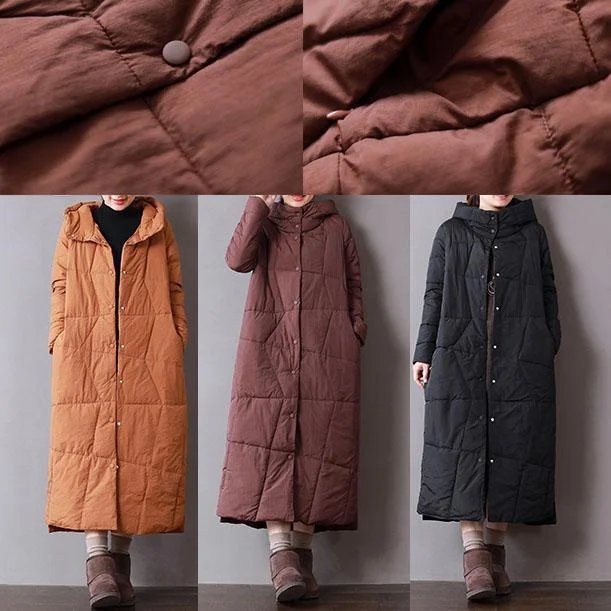 Warm burgundy women parka plus size hooded down Fine pockets winter outwear