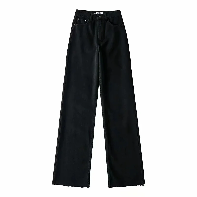 Amy Fashion - High Waist Slouchy Black Straight Trouser