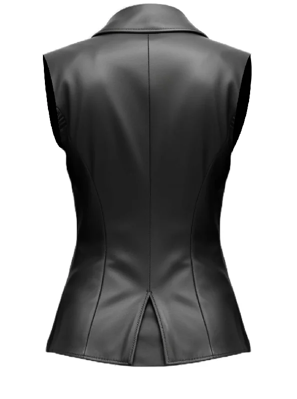 Women Black Casual Leather Vest