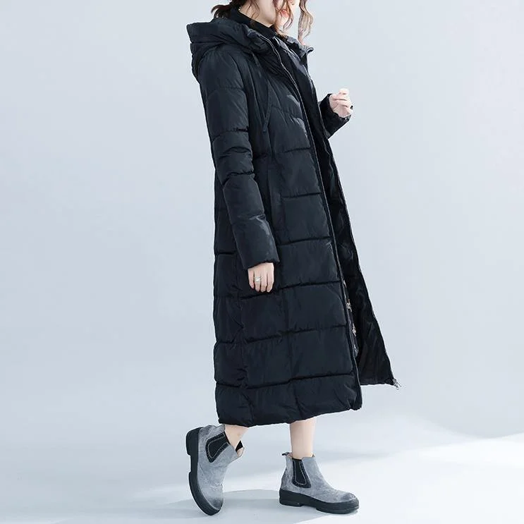 women black trendy plus size hooded quilted coat women pockets zippered cotton coats