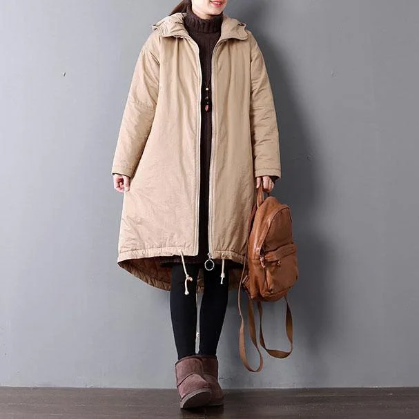 women plus size hooded warm winter coat brown pockets drawstring winter coats