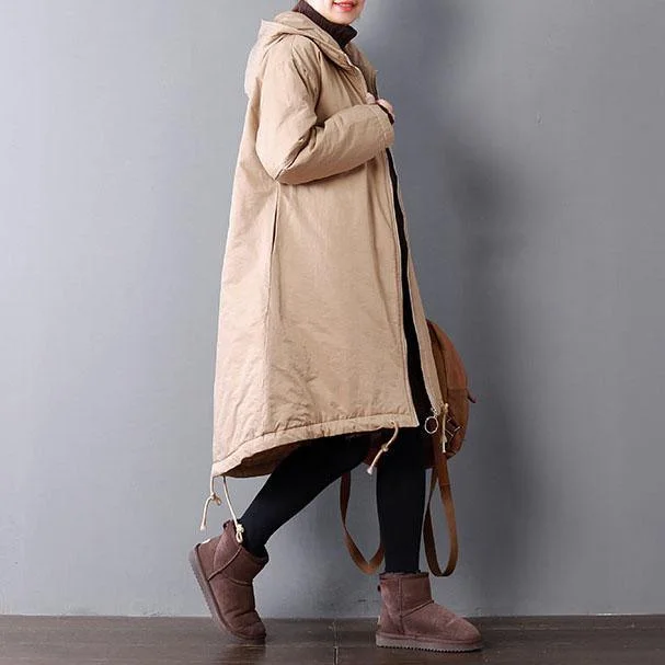 women plus size hooded warm winter coat brown pockets drawstring winter coats