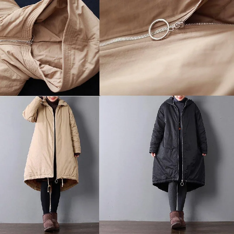 women plus size hooded warm winter coat brown pockets drawstring winter coats