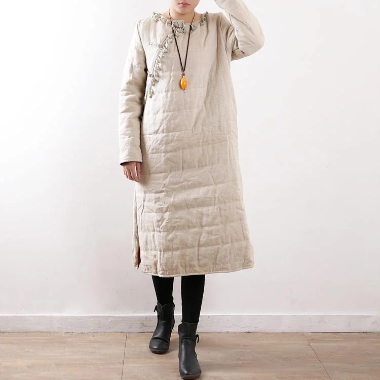 women white oversized o neck side open down overcoat thick Chinese Button thick winter outwear