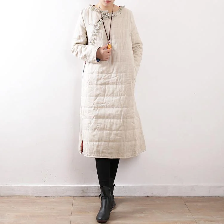 women white oversized o neck side open down overcoat thick Chinese Button thick winter outwear