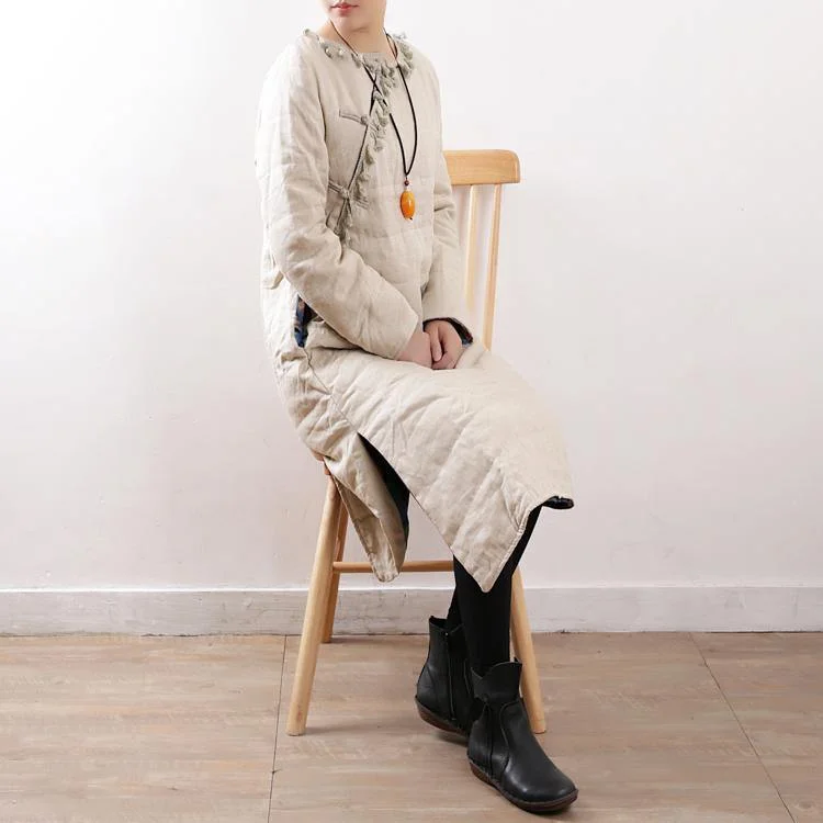 women white oversized o neck side open down overcoat thick Chinese Button thick winter outwear