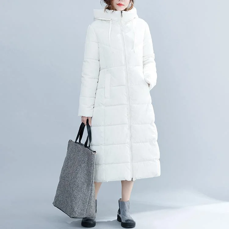 women white trendy plus size hooded cotton coat Elegant pockets zippered winter cotton coats