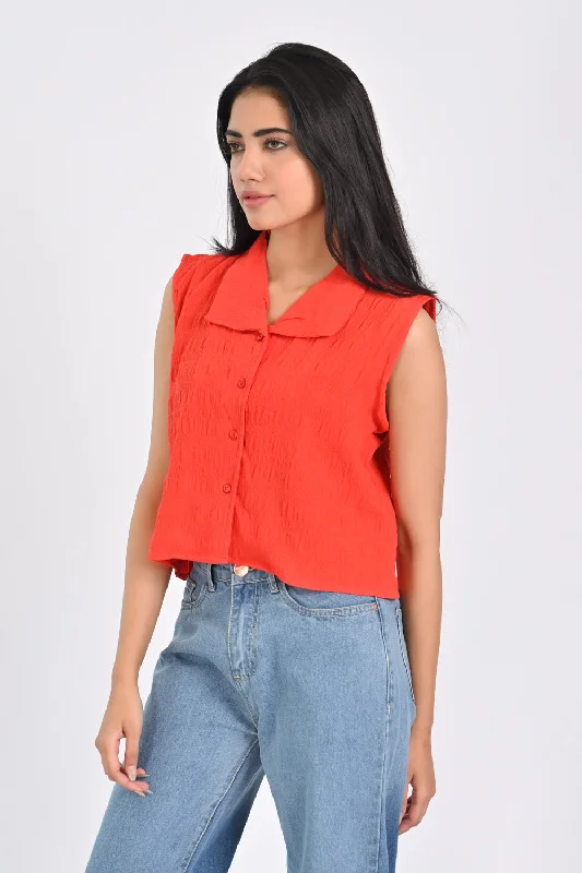 TEXTURED SLEEVELESS TOP WITH COLLAR DETAIL