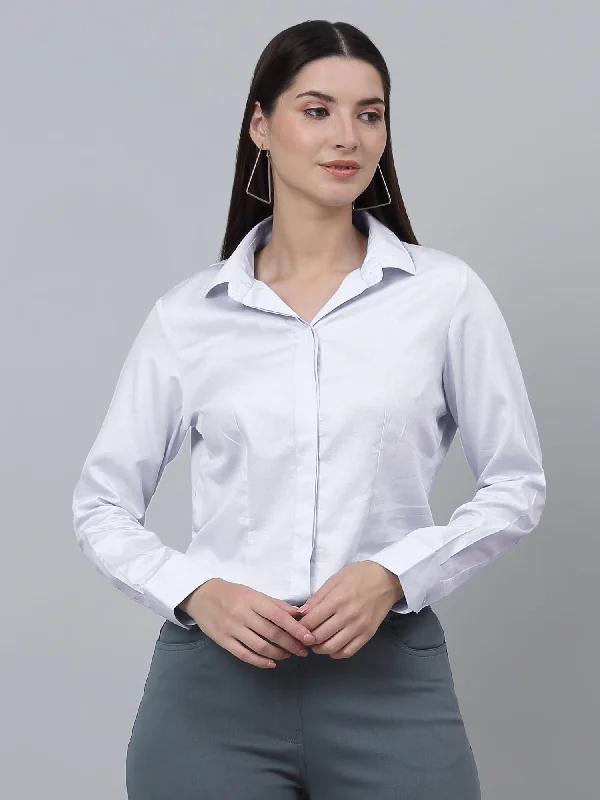 Cantabil Cotton Solid Full Sleeve Regular Fit White Formal Shirt for Women