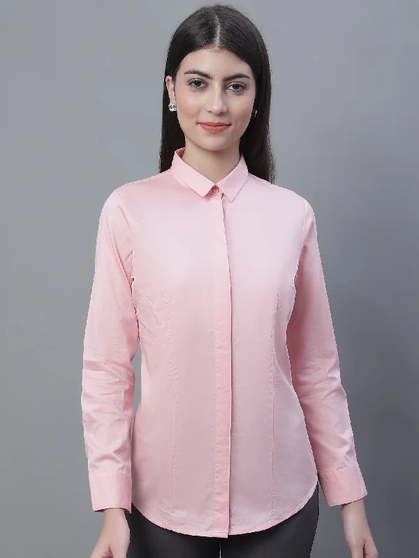 Cantabil Women Formal Full Sleeve Pink Shirt