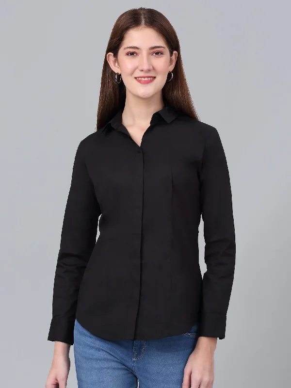 Cantabil Women's Black Solid Formal Shirt