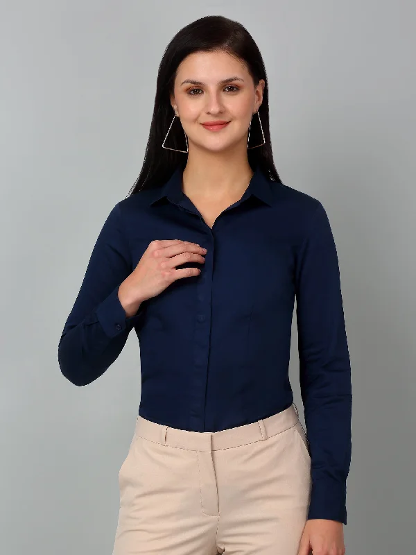 Cantabil Women's Solid Blue Formal Shirt