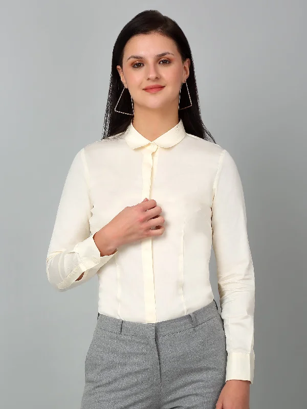 Cantabil Women's Solid Off White Formal Shirt