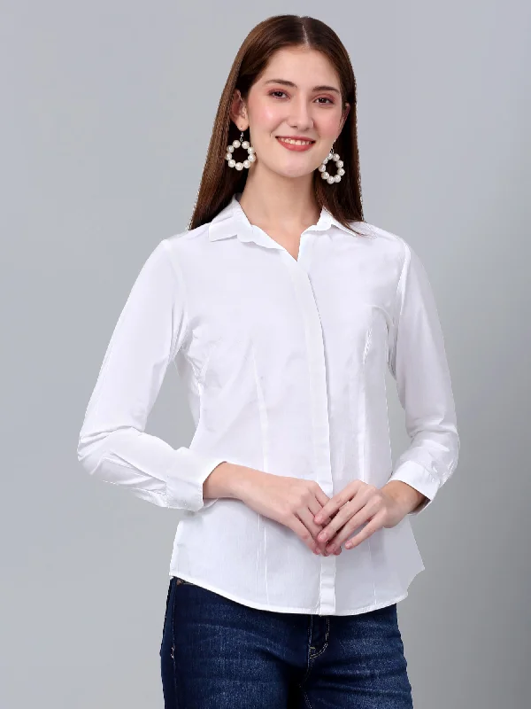 Cantabil Women's White Solid Formal Shirt