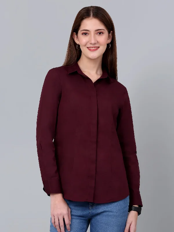 Cantabil Women's Wine Solid Formal Shirt